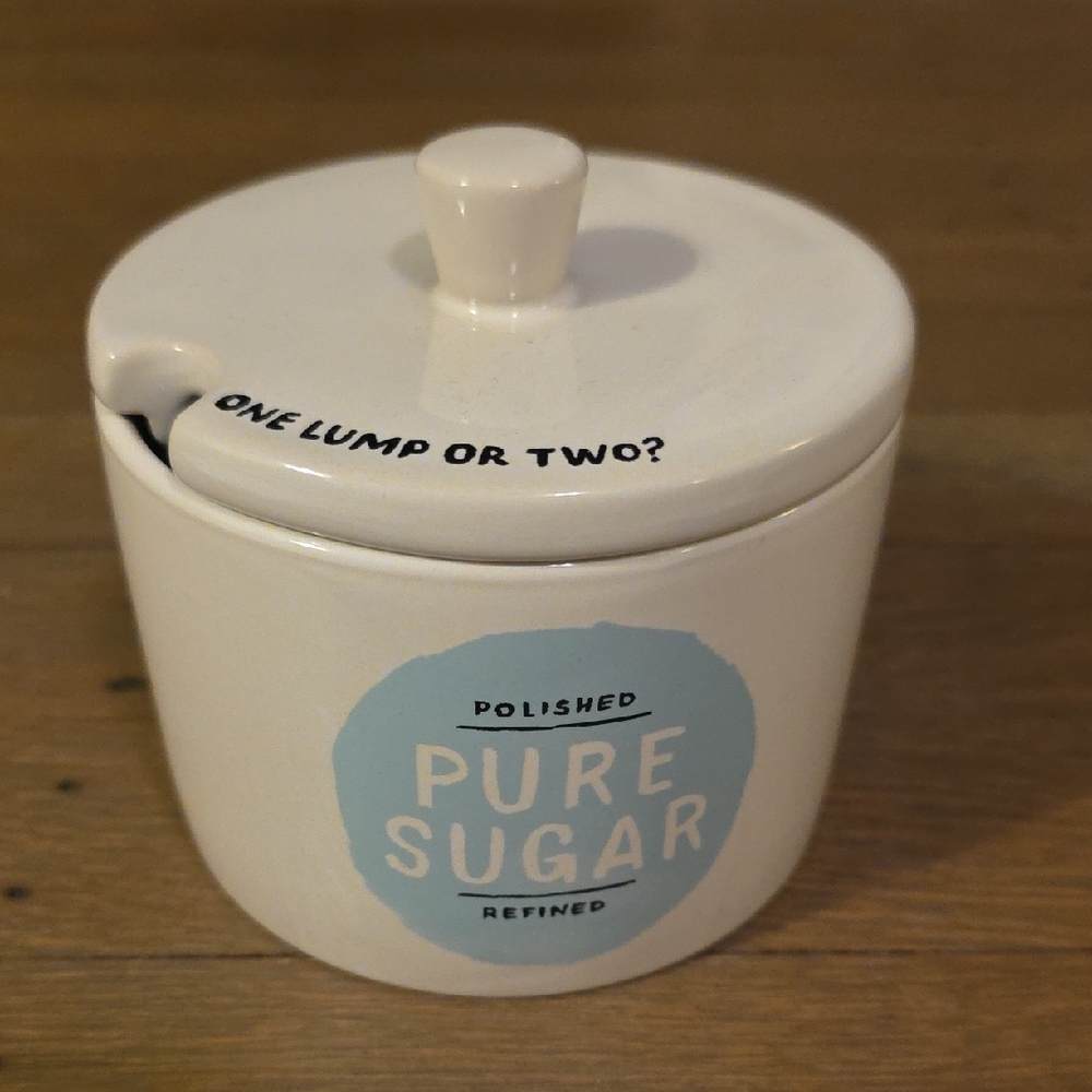 kate spade White Sugar Bowl with Blue Accent "One Lump Or Two?"/ NY Lenox